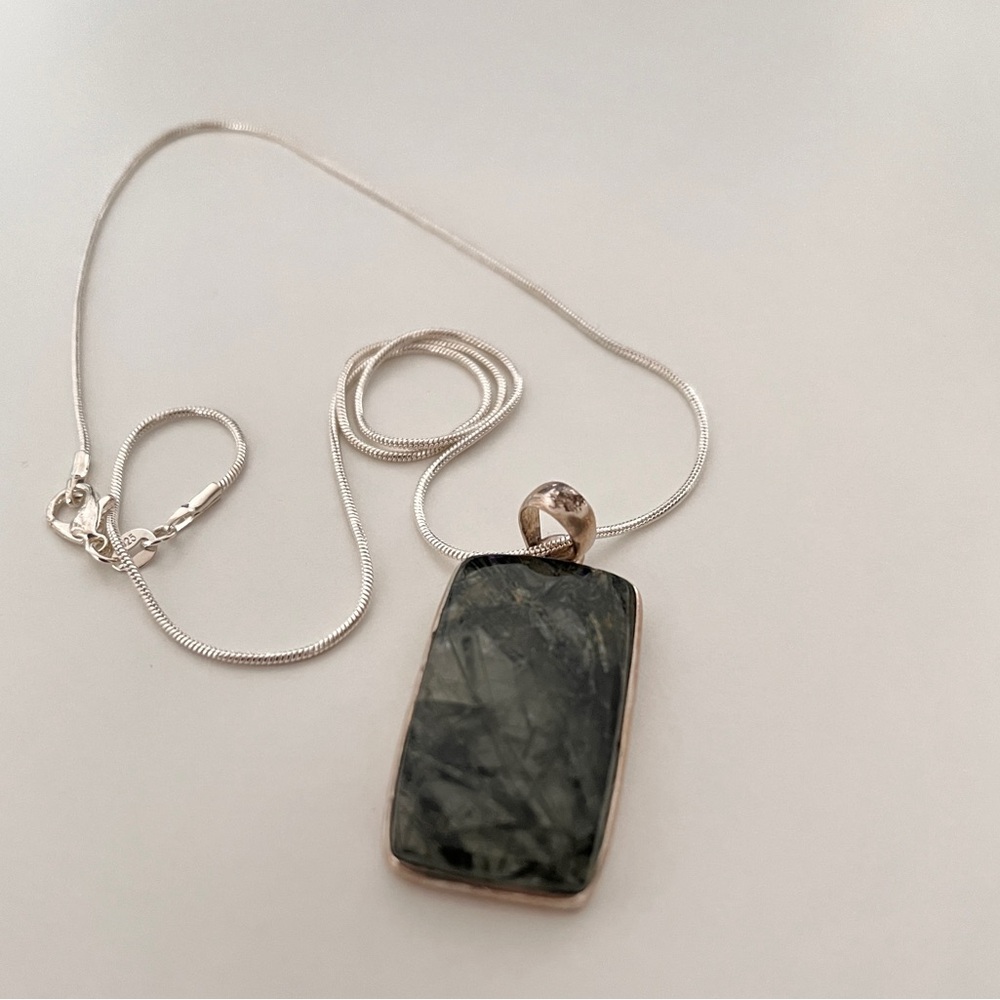 Rutilated Quartz Pendant Necklace 925 Sterling Silver Chain